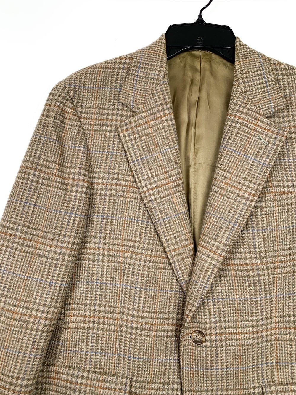 Vintage wool tweed men’s blazer sport coat in tan & cream glen plaid size 39S